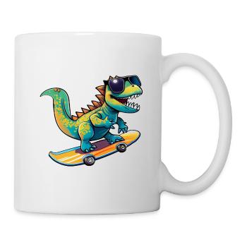 Dino Dinosaurier auf Skateboard mit Sonnenbrille - Tasse - Weiß - Rechts