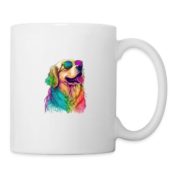 Golden Retriever mit Sonnenbrille bunter Hund - Tasse - Weiß - Rechts