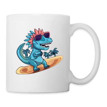 Dino Dinosaur sur une planche de surf avec des lunettes de soleil - Mug blanc - blanc - Droite