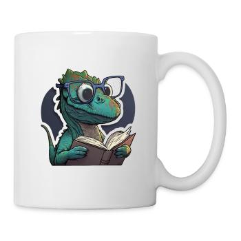 Little baby Dino reads book with glasses - Mug - white - Right