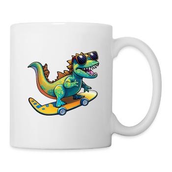 Dino Dinosaur on skateboard with sunglasses - Mug - white - Right