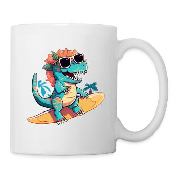Dino Dinosaurier auf Surfboard mit Sonnenbrille - Tasse - Weiß - Rechts