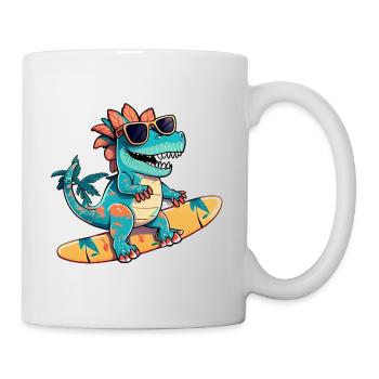 Dino Dinosaurier auf Surfboard mit Sonnenbrille - Tasse - Weiß - Rechts