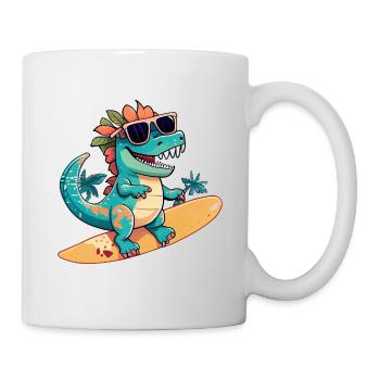 Dino Dinosaurier auf Surfboard mit Sonnenbrille - Tasse - Weiß - Rechts
