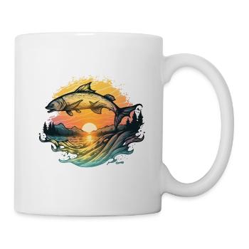 Vintage Angler Fisch Retro Illustration sun set - Tasse - Weiß - Rechts