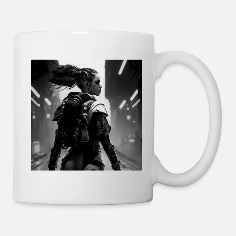 E-Girl, Sci-Fi, black and white - Mug - white