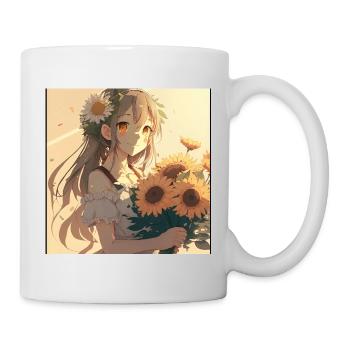 Anime Girl Anime Girl Waifu Otaku Sunflowers - Mug - white - Right