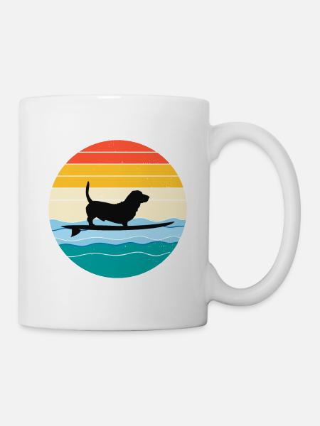 Basset Hound Besitzer Hund Surfing Surfbrett Retro - Tasse - Weiß