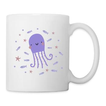 Oktopus, Fische und Seesterne | Aquarium | Boho - Tasse - Weiß - Rechts