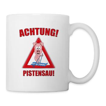 SCHWEIN - SKIER - ACHTUNG! PISTENSAU! - SPORT - Tasse - Weiß - Rechts