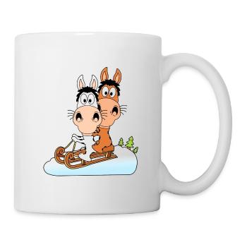 PFERDE - PONYS - RODELN - SCHLITTEN - WINTER - Tasse - Weiß - Rechts