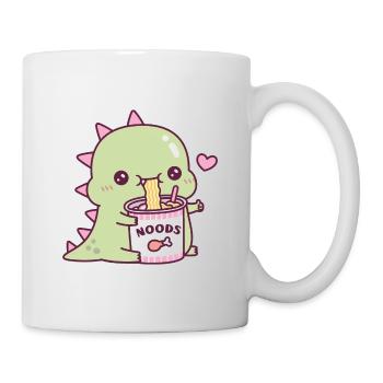 Mignon dinosaure mangeant des nouilles instantanées - Mug blanc - blanc - Droite