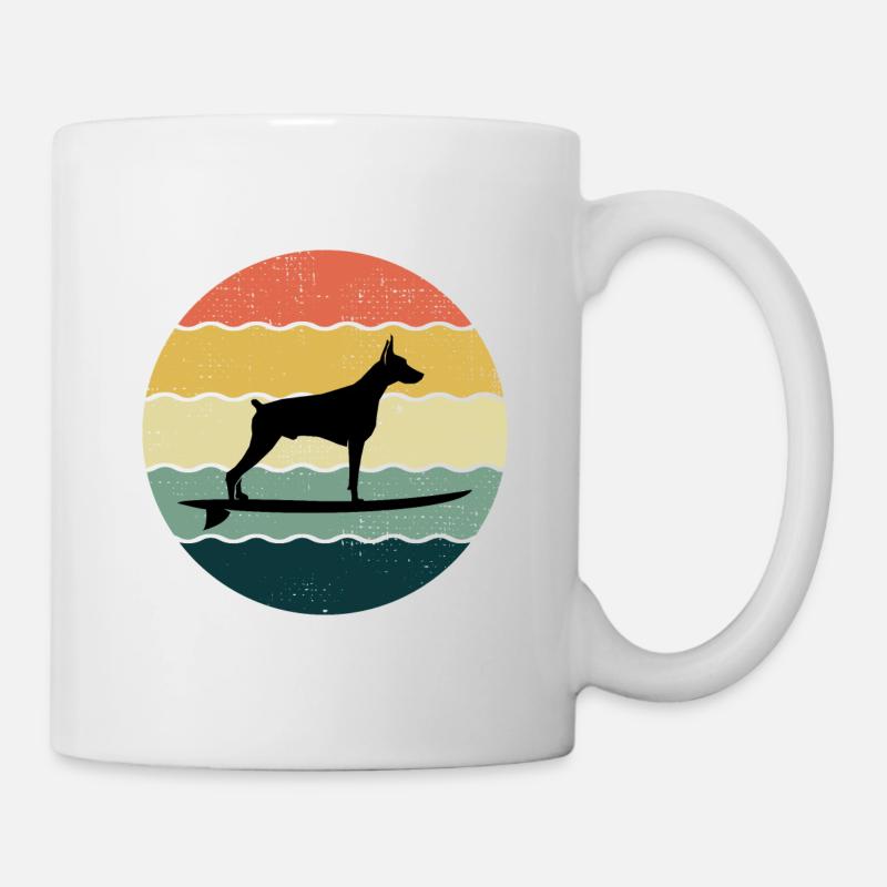 Dobermann Propriétaire Chien Surf Sea Vagues - Mug blanc - blanc