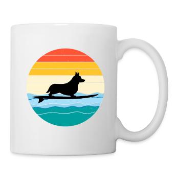 Cardigan Welsh Corgi Dog Surfing Sea Vintage retro - Mug - white - Right