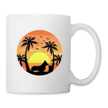 Cardigan Welsh Corgi Dog Surfing Beach Palm Trees - Mug - white - Right