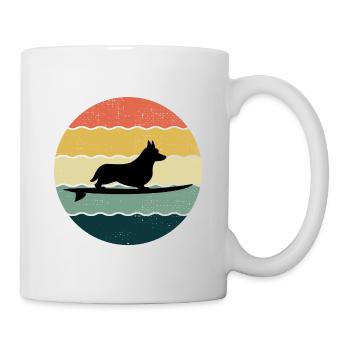 Cardigan Welsh Corgi Dog Surfing Vintage Retro - Mug - white - Right