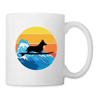 Cardigan Welsh Corgi Dog Surfing Vintage Retro - Mug - white - Right