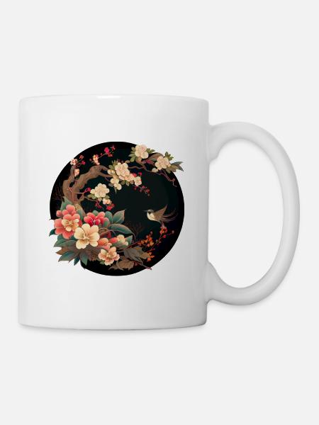Peinture japonaise Fleurs Broderie Artwork - Mug blanc - blanc