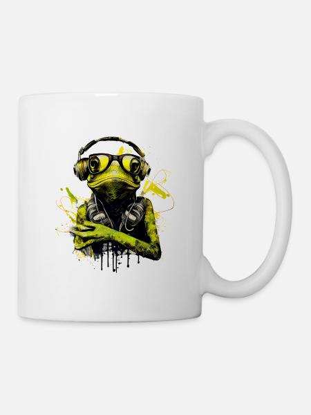 Cooler Frosch mit Sonnenbrille und Kopfhörern - Tasse - Weiß