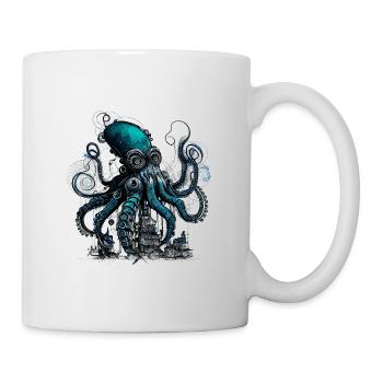 Steampunk giant octopus over small village - Mug - white - Right