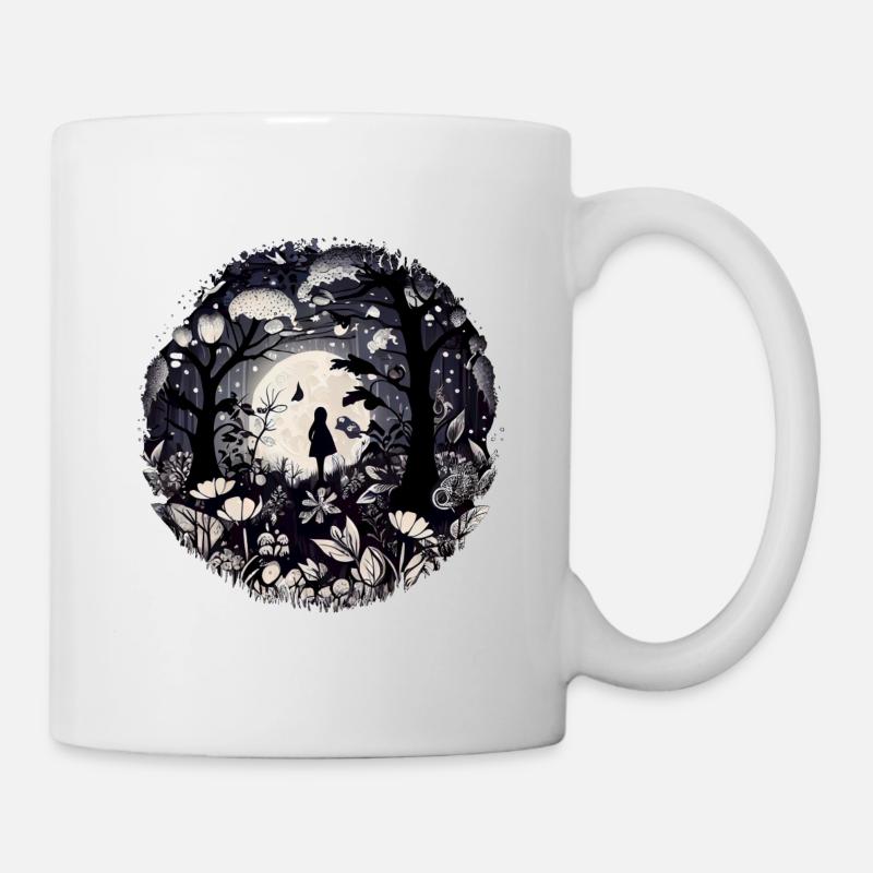 Mädchen in mystischem Märchenwald mit Blumen - Tasse - Weiß