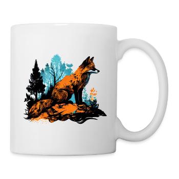 Cooles Fuchs Aquarell im Wald - Street Art - Tasse - Weiß - Rechts