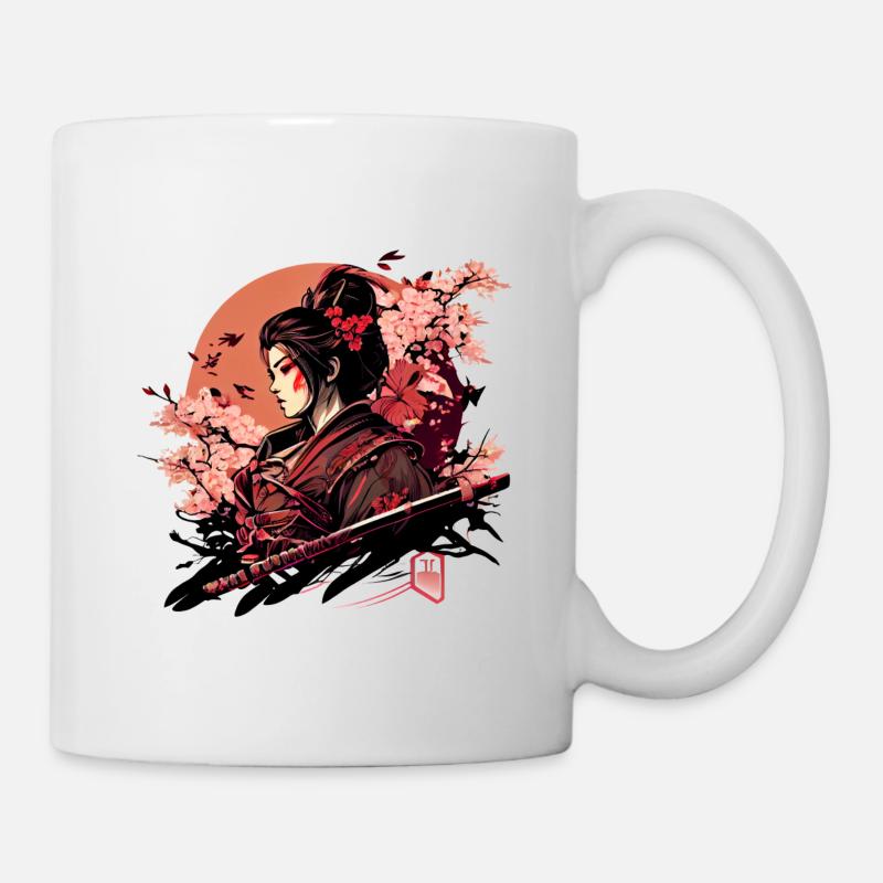 Belle guerrière aux fleurs de cerisier Sakura - Mug blanc - blanc
