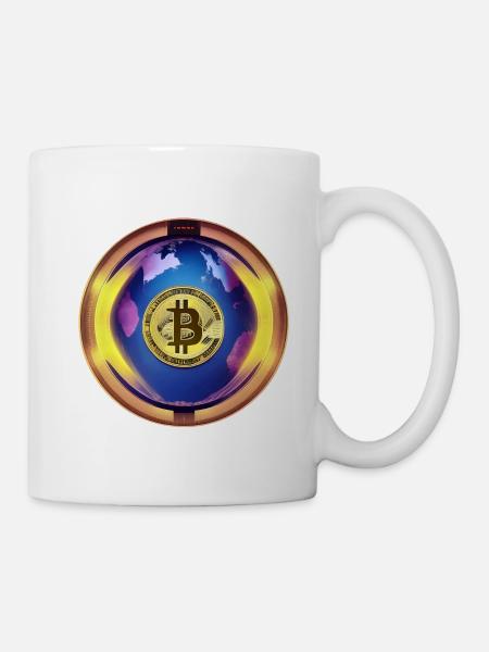 Bitcoin mit Planet Erde - Tasse - Weiß