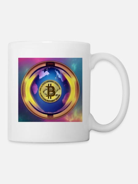 Bitcoin mit Planet Erde - Viereckige Variante - Tasse - Weiß