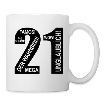 21. Geburtstag Wow Lustiges Motiv Nummer Ziffer 21 - Tasse - Weiß - Rechts