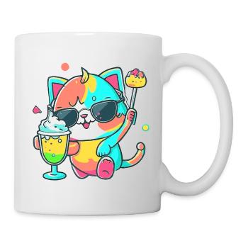 Le chat casual : lunettes de soleil et cocktail - Mug blanc - blanc - Droite