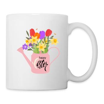 Happy Easter | Gießkanne mit Osterglocken - Tasse - Weiß - Rechts