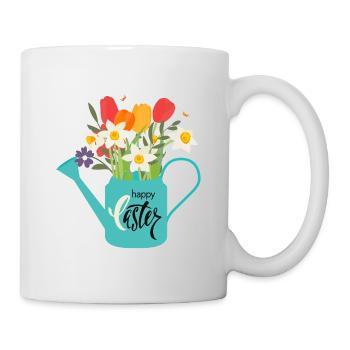 Happy Easter | Gießkanne mit Osterglocken - Tasse - Weiß - Rechts