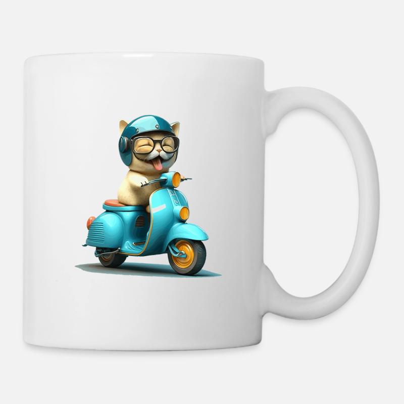 Chat qui rit sur un cadeau de scooter - Mug blanc - blanc