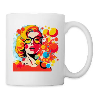 Femme Pop Art Rétro avec des lunettes et des pois colorés - Mug blanc - blanc - Droite