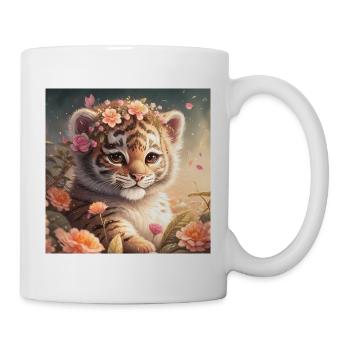 Bébé tigre avec des fleurs - Mug blanc - blanc - Droite