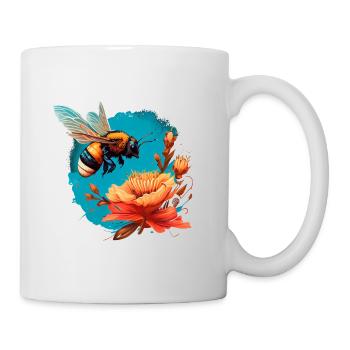 Cooles Bienen Motiv mit großer Blüte Cartoon Comic - Tasse - Weiß - Rechts