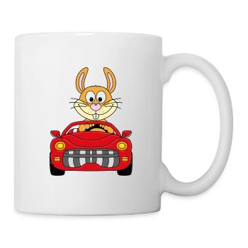 HASE - AUTO - CABRIO - TIER - TIERISCH - KANINCHEN - Tasse - Weiß - Rechts