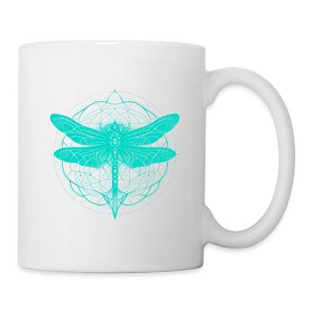 Libellule avec ornement turquoise - Géométrie sacrée - Mug blanc - blanc - Droite