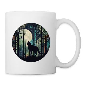 Katze im Wald mit Vollmond, Bäumen - Tasse - Weiß - Rechts