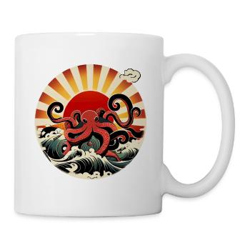 Japanese Art, Octopus in the Sea with Waves Comic - Mug - white - Right