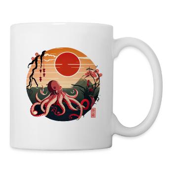 Japanese Art, Octopus in the Sea with Waves Comic - Mug - white - Right