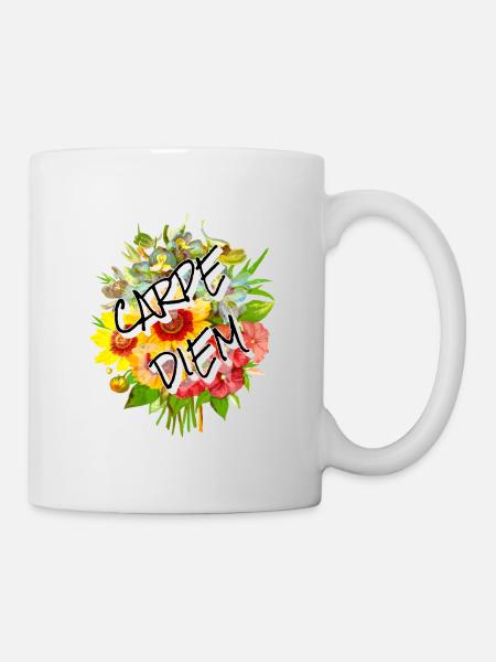 Carpe Diem Blumenstrauß - Tasse - Weiß