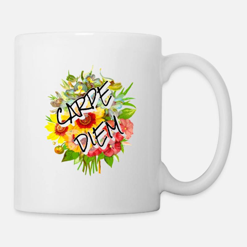 Carpe Diem Blumenstrauß - Tasse - Weiß