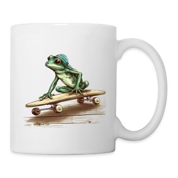 Cool frog with cap rides skateboard - Mug - white - Right