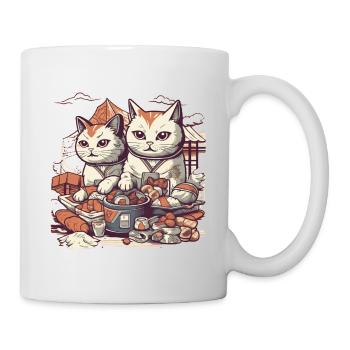 Comic cats eat sweet pastries - Mug - white - Right