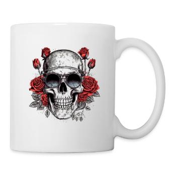 Cooler Hipster Totenkopf mit Brille und Rosen - Tasse - Weiß - Rechts