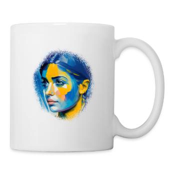 Peinture d’une femme en bleu et jaune - Mug blanc - blanc - Droite