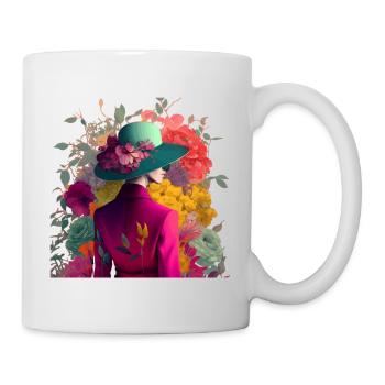Model mit Hut und Blumen Geschenk - Tasse - Weiß - Rechts