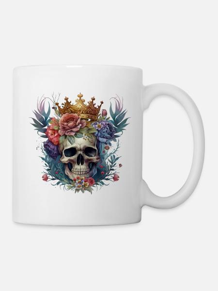 Totenkopf mit Krone - Tasse - Weiß